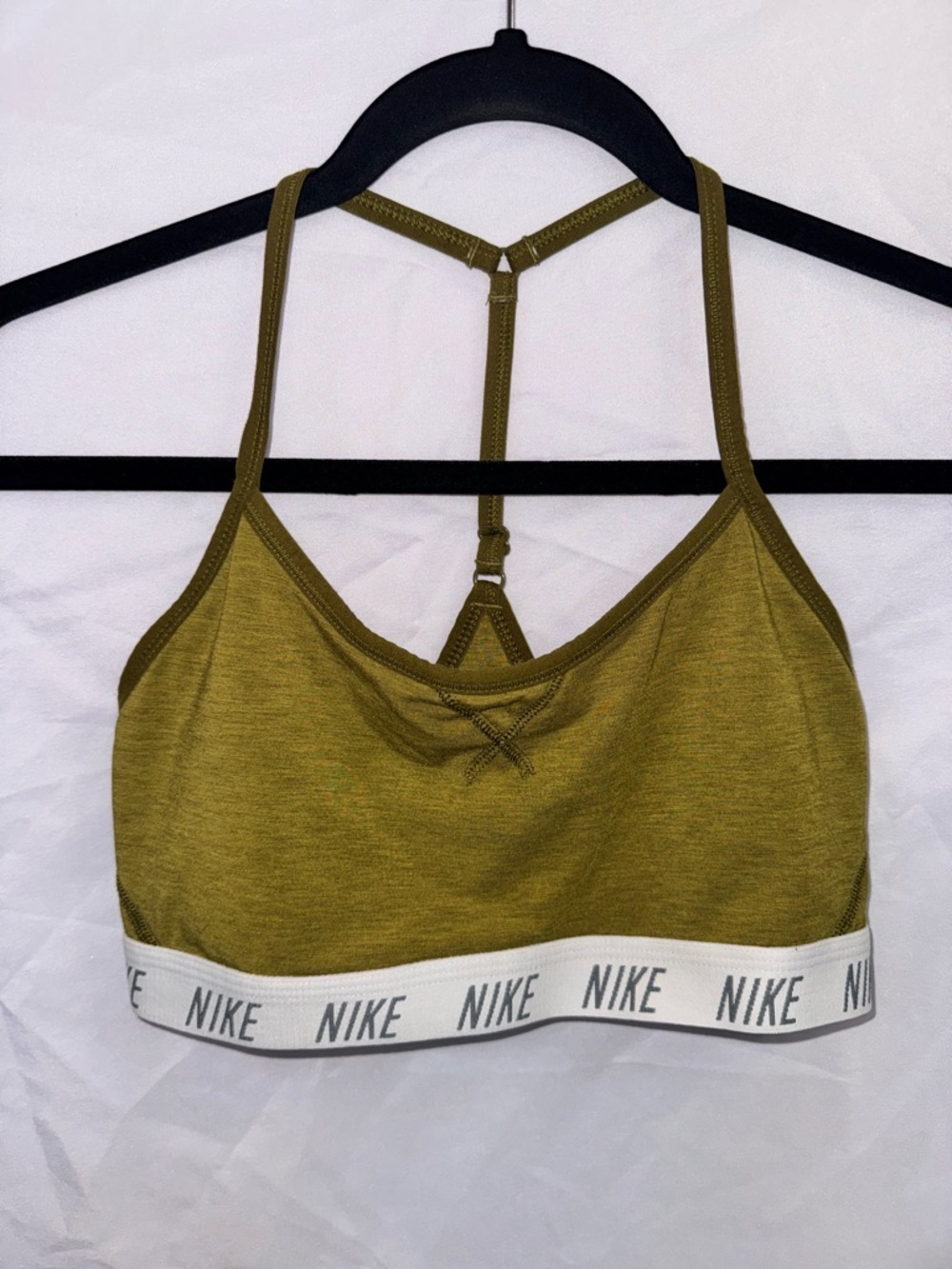 Nike Olive Green Racerback Sports Bralette with Branded Elastic Hem